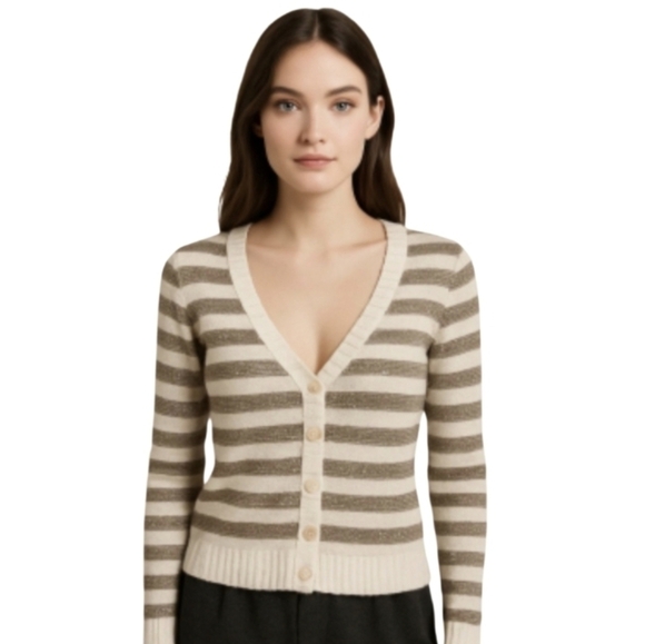 Arizona Jean Company Sweaters - Arizona Jeans Co Cropped Striped Sequin Cable Knit Sweater